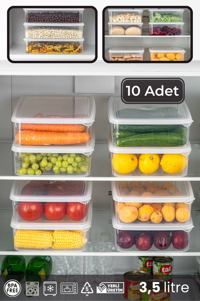 BRAMBLE LIFE 10 Pieces 3.5 Lt Rectangular Lid Refrigerator and Freezer Organizer