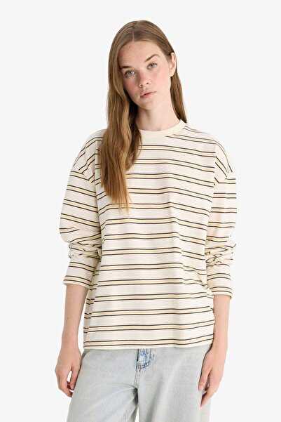 DeFacto Loose Fit Bisiklet Yaka Çizgili Sweatshirt F7758AX25AU