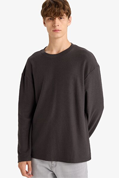 DeFacto Boxy Fit Relaxed Cut Crew Neck Soft Fabric Basic Plain Sweatshirt F4642Ax25Au
