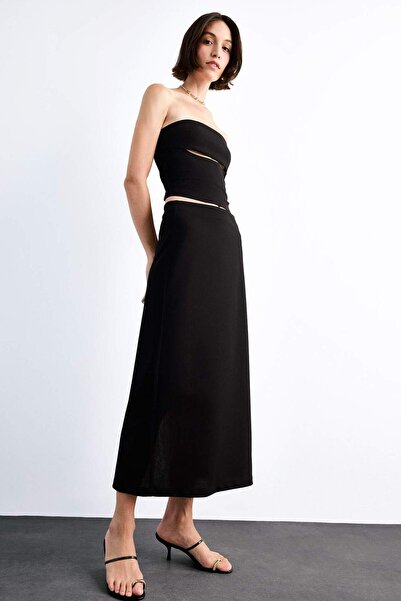 DeFacto Fitted Twill Midi Skirt G0190Ax25Sm