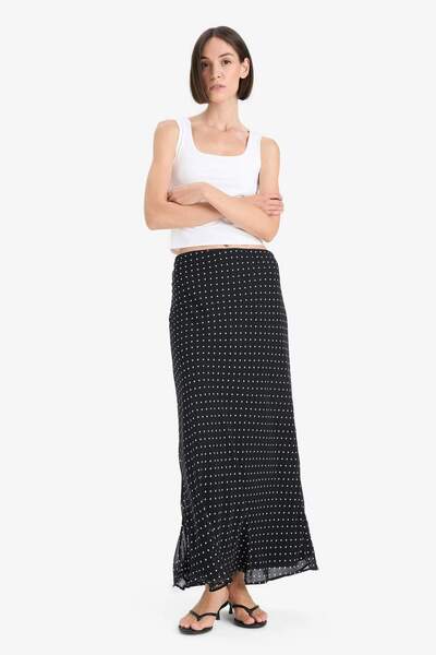 DeFacto Regular Waist Lined Chiffon Polka Dot Pencil Maxi Skirt F9420Ax25Sm