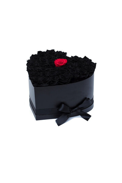 velve Aranjament floral inima cu trandafiri de sapun Gold Lux, Negru- rosu,