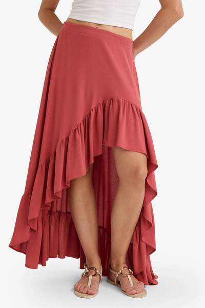 DeFacto Asimetrik Normal Bel Krinkıl Kumaş Midi Etek F8118AX25AU