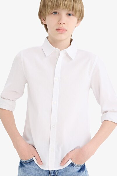 DeFacto Erkek Çocuk Polo Yaka Poplin Uzun Kollu Okul Gömleği T8853A625AU