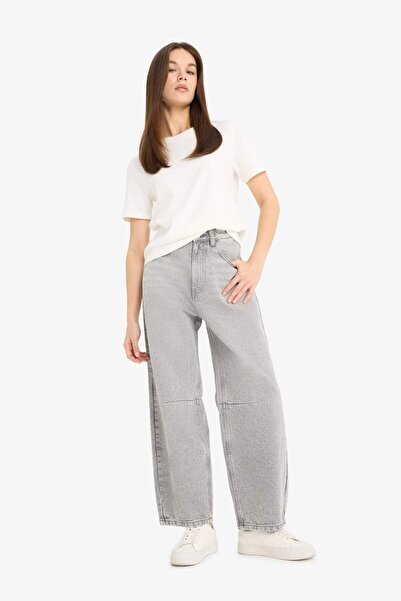DeFacto Barrel Fit Yüksek Bel Düz Paça Uzun Jean Kar Yıkamalı Pantolon E8412AX25AU