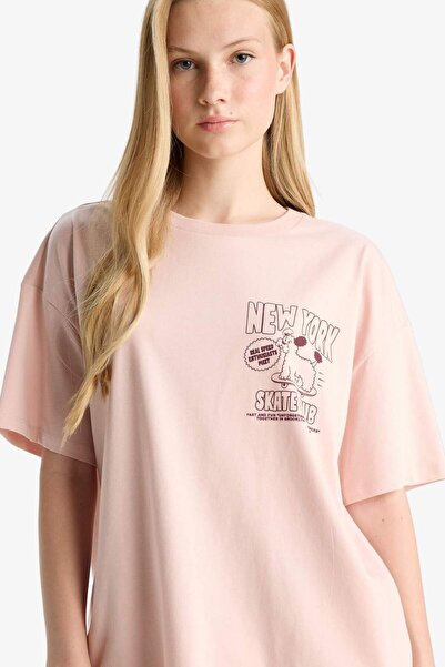 DeFacto Cool Oversize Φαρδύ μπλουζάκι με στάμπα με κοντό μανίκι F8748AX25AU