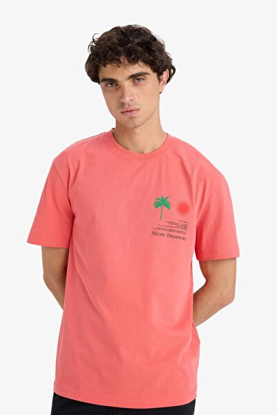 DeFacto 100 % Baumwolle, reguläre Passform, Rundhalsausschnitt, bedrucktes Kurzarm-T-Shirt F8543AX25HS