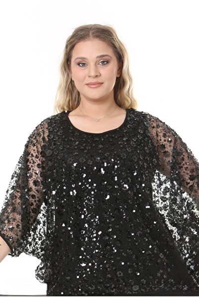 ARIKAN بلوزة سهرة بتفاصيل أكمام الخفاش باللون الأزرق