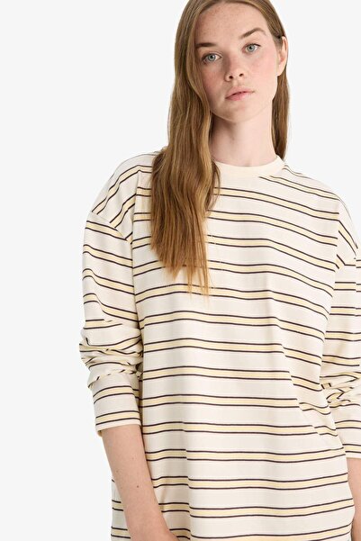 DeFacto Loose Fit Bisiklet Yaka Çizgili Sweatshirt F7758AX25AU