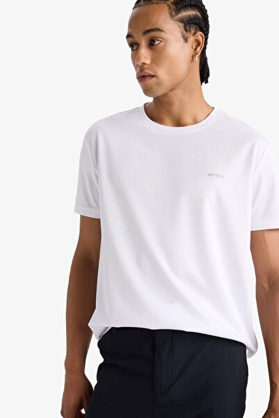 DeFacto DeFactoFit Standard Fit Γρήγορο στέγνωμα, αναπνεύσιμο, ελαστικό ύφασμα με λαιμόκοψη, αθλητικό κοντομάνικο μπλουζάκι