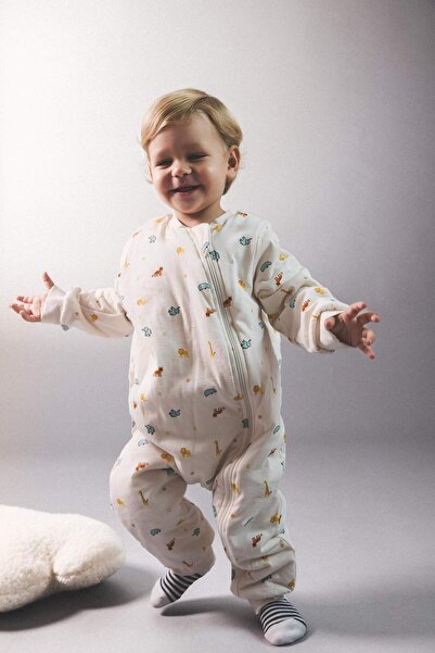 DeFacto Erkek Bebek Yenidoğan 1 Tog Elyaf Dinozor Baskılı Penye Uzun Kollu Tulum F2218A525AU