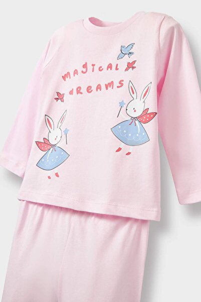 DeFacto Kız Bebek Pijama Takımı Tavşan Baskılı Uzun Kollu Penye Üst Uzun Alt F2910A525AU
