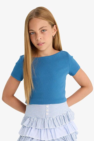 DeFacto Κοντομάνικο μπλουζάκι με ραβδώσεις για κορίτσια F7003A825AU