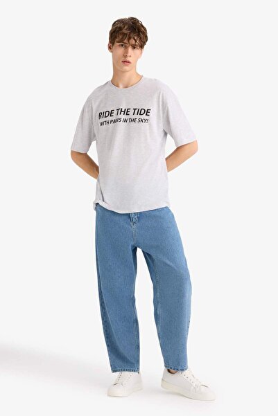 DeFacto Boxy Fit Crew Neck Back Printed Short Sleeve T-Shirt F4541Ax25Hs