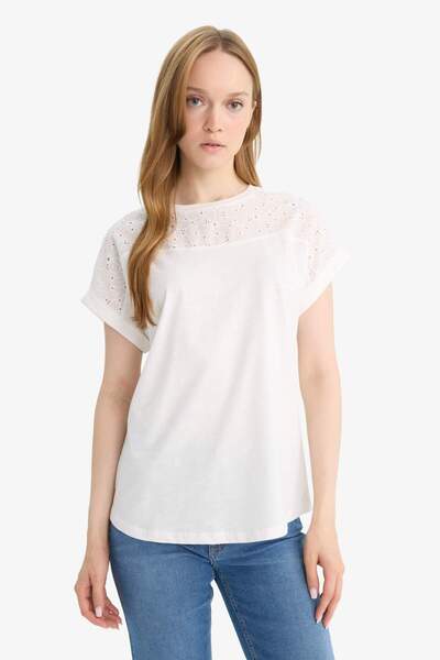 DeFacto Kurzarm-T-Shirt aus Baumwolle mit Rundhalsausschnitt und ausgestellten Ärmeln E9898AX25AU