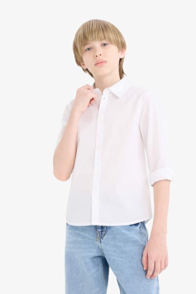 DeFacto Erkek Çocuk Polo Yaka Poplin Uzun Kollu Okul Gömleği T8853A625AU