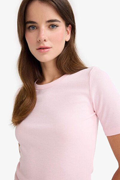 DeFacto Slim Fit Tight Fit Crew Neck Basic Plain Ribbed Camisole Short Sleeve T-Shirt C0097Ax25Au