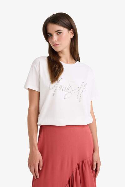 DeFacto Relax Fit Crew Neck Printed Combed Cotton Short Sleeve T-Shirt F8463Ax25Au