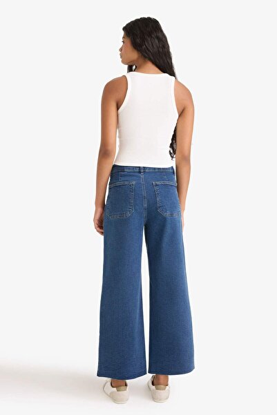 DeFacto Kısa Geniş Paça Yüksek Bel Bilek Boy Jean Yıkamalı Pantolon F7804AX25AU