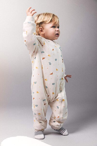 DeFacto Baby Boy Newborn 1 Tog Fiber Dinosaur Printed Combed Cotton Long Sleeve Jumpsuit F2218A525Au