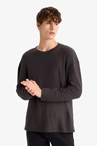 DeFacto Boxy Fit Relaxed Fit Crew Neck Cotton Long Sleeve T-Shirt E8437Ax25Au