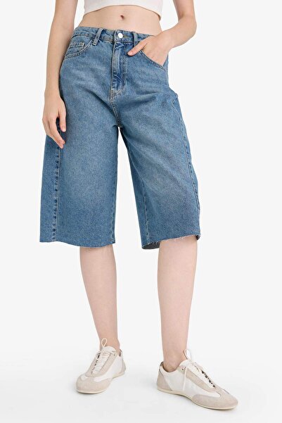 DeFacto Yüksek Bel Jean Bermuda Şort F9098AX25HS