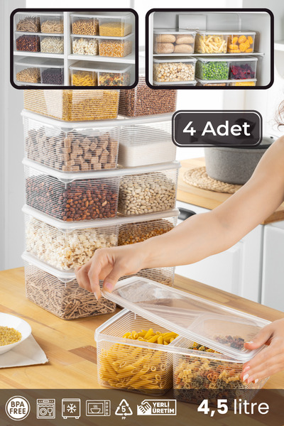 BRAMBLE LIFE 4 Pieces 2 Compartments 4.5 Lt Rectangular Lid Refrigerator and Freezer Organizer