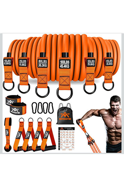 HEPİTOP 18 Piece Latex Resistance Band Set Door Back Resistance Band 145 kg Resistance Weight