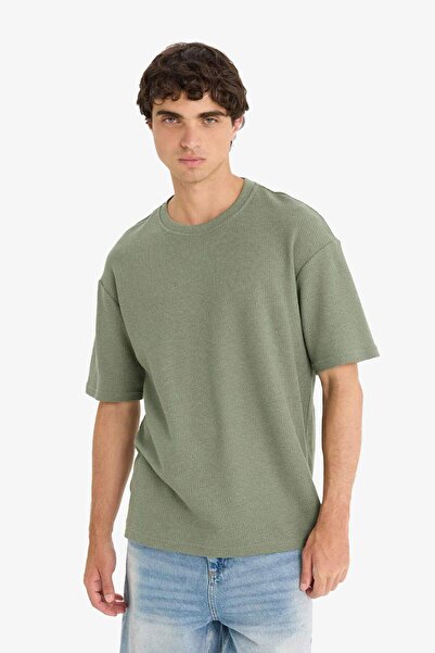 DeFacto Boxy Fit Relaxed Fit Crew Neck Textured Short Sleeve T-Shirt E4838Ax25Au