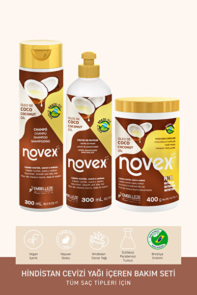 NOVEX Coconut Oil - Kuru ve Hasarlı Saçlar İçin Şampuan Saç Maskesi 400g + Du...