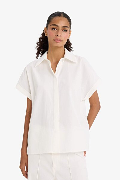 DeFacto Regular Fit Poplin Kısa Kollu Gömlek F9141AX25WN