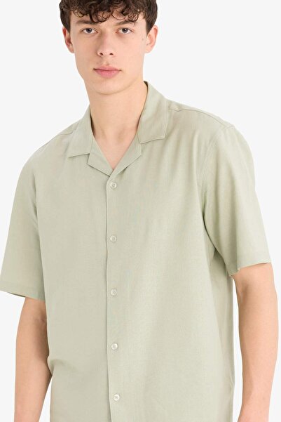 DeFacto Relax Fit Polo Yaka Keten Karışımlı Kısa Kollu Gömlek D9882AX25AU