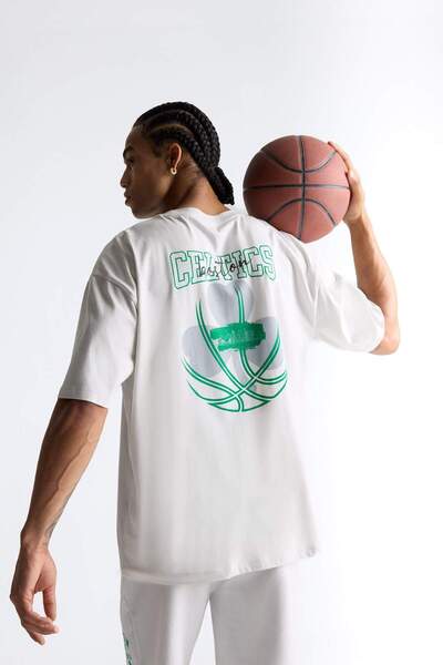 DeFacto 100 % Baumwolle DeFactoFit NBA Boston Celtics Oversize-T-Shirt mit weitem Schnitt, Rundhalsausschnitt und Rückendruck, kurzärmlig