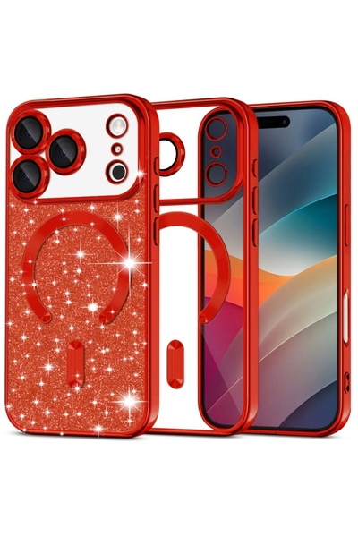 SKYDDAR INNOVATION Case for IPhone 17 Pro Max, Luxury Glitter Magsafe, Shockproof, Sticker Set, Red