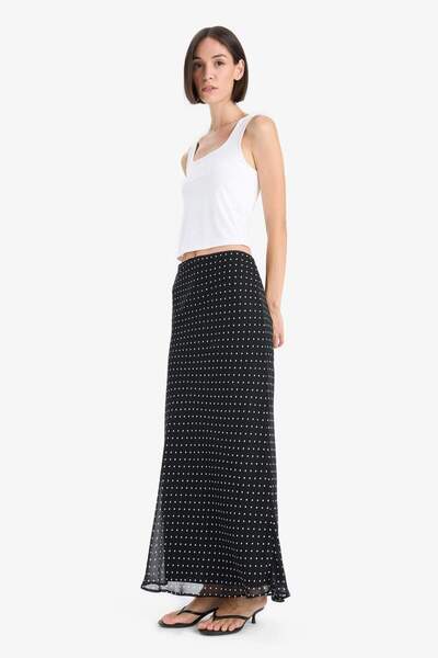 DeFacto Regular Waist Lined Chiffon Polka Dot Pencil Maxi Skirt F9420Ax25Sm