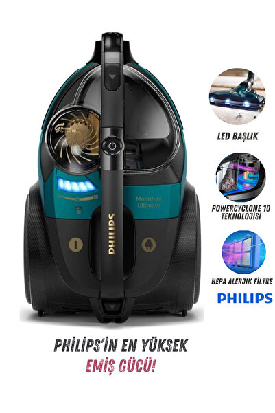 Philips Hepa 13 Filtreli Triactive Ultra Led Başlıklı Torbasız Süpürge - En Yüksek Çekim Gücü