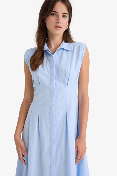 DeFacto Flare Fit Poplin Kolsuz Midi Elbise F7301AX25AU