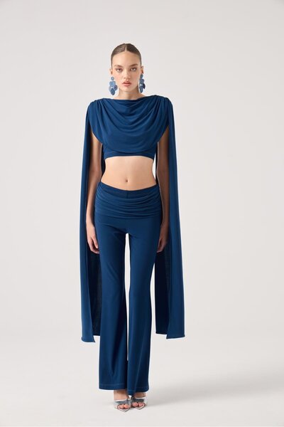 HOLLY LOLLY Finley Set with Shawl Detail Blouse and Spanish Pants Blue