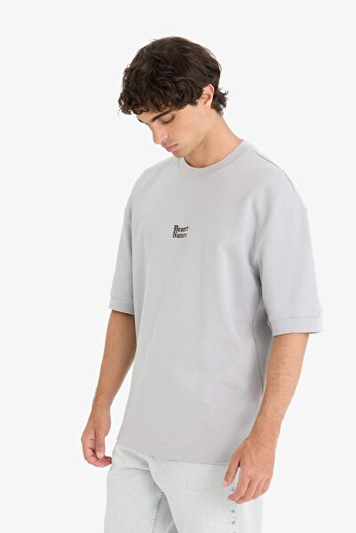 DeFacto Loose Fit Άνετο κοντομάνικο μπλουζάκι με στάμπα με λαιμόκοψη E9550AX25AU