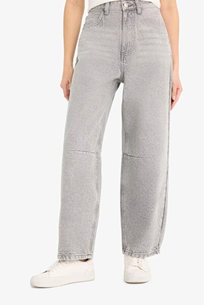 DeFacto Barrel Fit Yüksek Bel Düz Paça Uzun Jean Kar Yıkamalı Pantolon E8412AX25AU