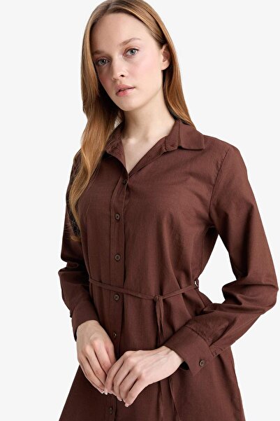 DeFacto Regular Fit Poplin Bağlamalı Uzun Kollu Gömlek Tunik D4160AX25SM