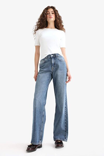 DeFacto Pantaloni de jeans lungi, drepti, cu talie înaltă, cu picioare drepte E9130AX25AU