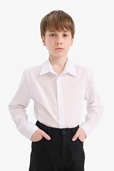 DeFacto Erkek Çocuk Polo Yaka Poplin Uzun Kollu Okul Gömleği Y1302A625AU