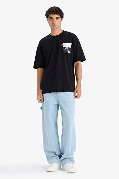 DeFacto Μπλουζάκι με κοντό μανίκι με στάμπα 100% βαμβακερό Boxy Fit Crew F8555AX25HS