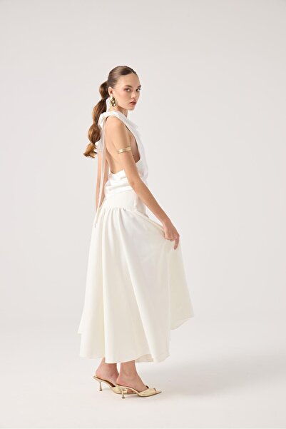HOLLY LOLLY Zippered Long Elenor Skirt White
