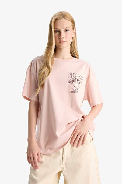 DeFacto Cool Oversize Φαρδύ μπλουζάκι με στάμπα με κοντό μανίκι F8748AX25AU