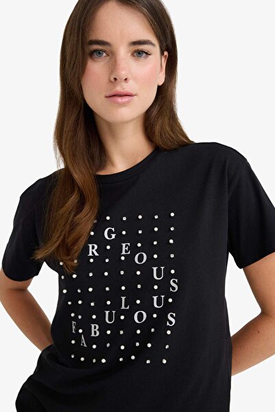 DeFacto Μπλουζάκι με κοντό μανίκι με στάμπα με λαιμόκοψη Relax Fit F8462AX25AU