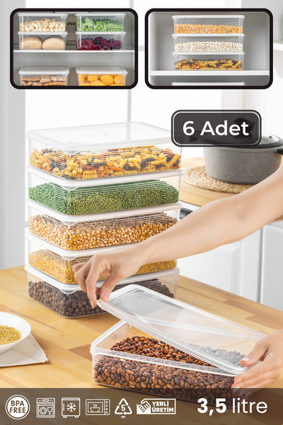 BRAMBLE LIFE Transparent 6 Pieces 3.5 Lt Rectangular Storage Set with Leak Proof Indicator