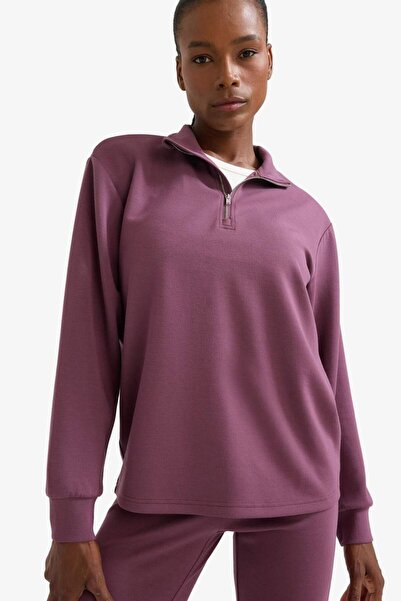 DeFacto DeFactoFit Oversize Geniş Kalıp Yarım Fermuarlı Dik Yaka Modal Sweatshirt D7126AX25AU