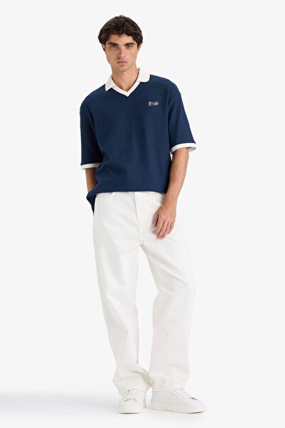 DeFacto Μπλουζάκι με κοντό μανίκι με χρωματική αντίθεση με γιακά πόλο με χαλαρή εφαρμογή F8352AX25AU